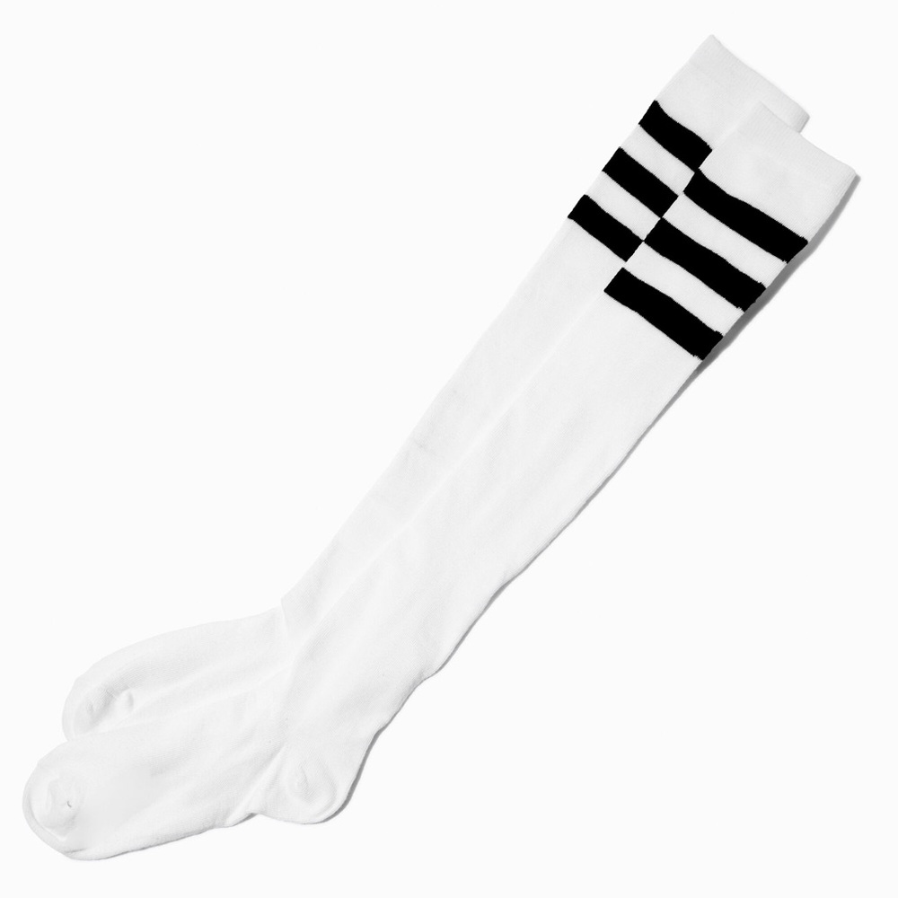 White Over the Knee Black Striped Socks